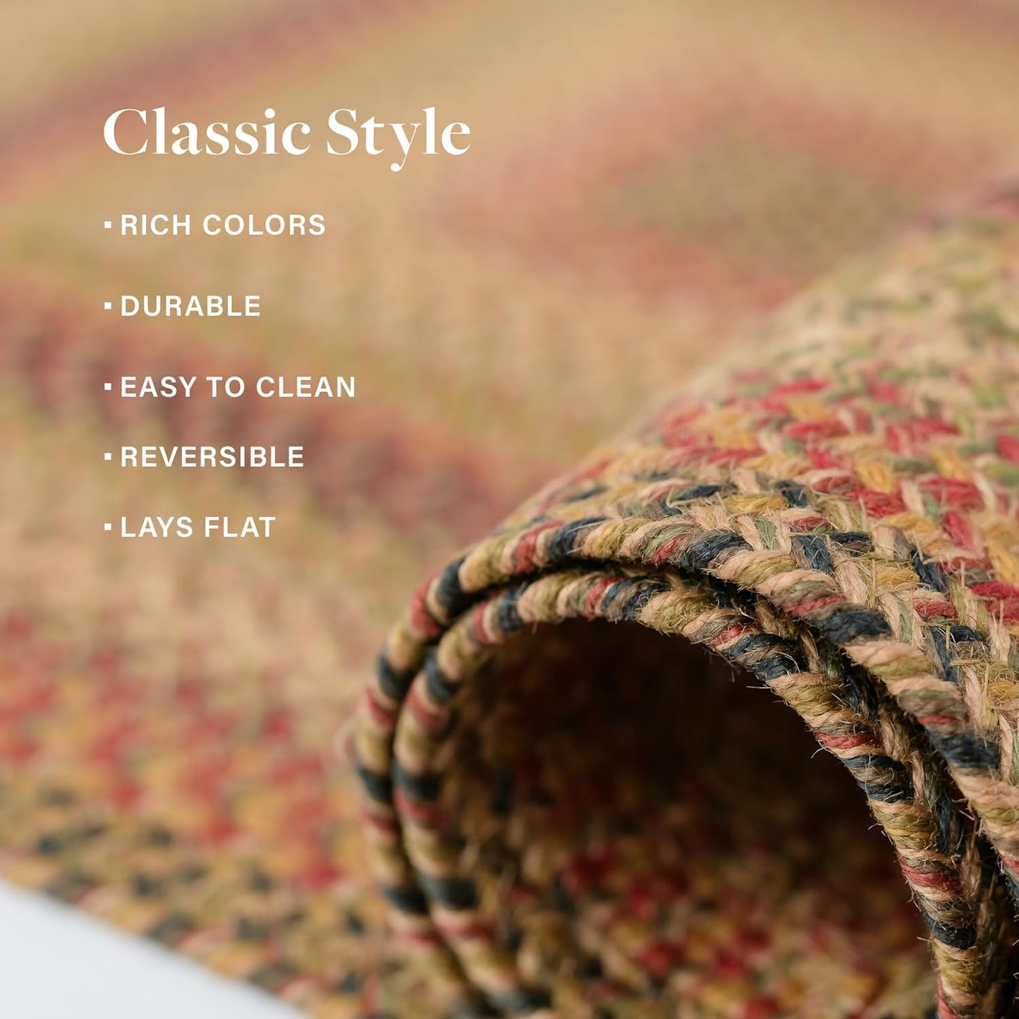 Kingston Jute Braided Rug 2x3' Multicolor – Braided Indoor Entryway Rug, Also Ideal to Use in Kitchen and Bathroom