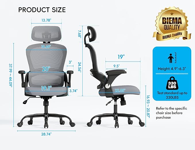 TRALT Office Chair - Ergonomic Office Chair with Back Support, Home Office Desk Chairs, 330lbs Wide Seat Big and Tall Office Chairs with Headrest, Comfy Desk Chairs (Grey Black)