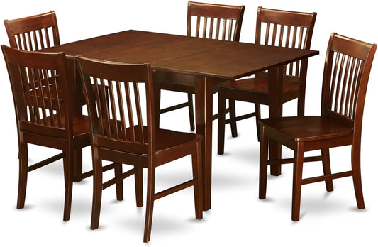 East West Furniture PSNO7-MAH-W 7 Piece Dining Table Set Consist of a Rectangle Dining Room Table with Butterfly Leaf and 6 Wooden Seat Chairs, 32x60 Inch, Mahogany