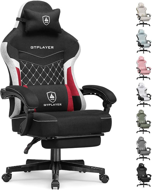 GTPLAYER Gaming Chair, Fabric Computer Office Chair with Pocket Spring Cushion, Ergonomic Office and Gaming, Video Gaming Chair with Linkage Armrests, High Back Desk Chair with Adjustable Recliner