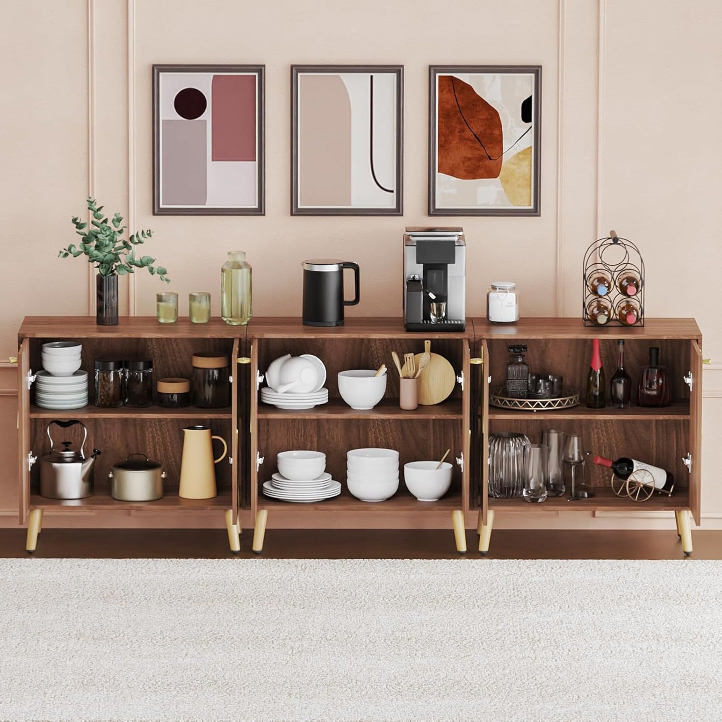 Storage Cabinet, Free Standing Buffet Cabinet, Morden Sideboard and Buffet Storage, Wood Accent Cabinet for Living Room, Hallway, Entryway (2, Brown)