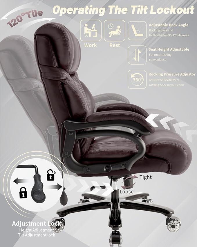 800LBS Big and Tall Office Chair for Heavy People, Extra Wide Seat and Adjustable Lumbar, Heavy Duty Executive Chair with High Back, Large Computer Desk Chair Comfortable for Home Office