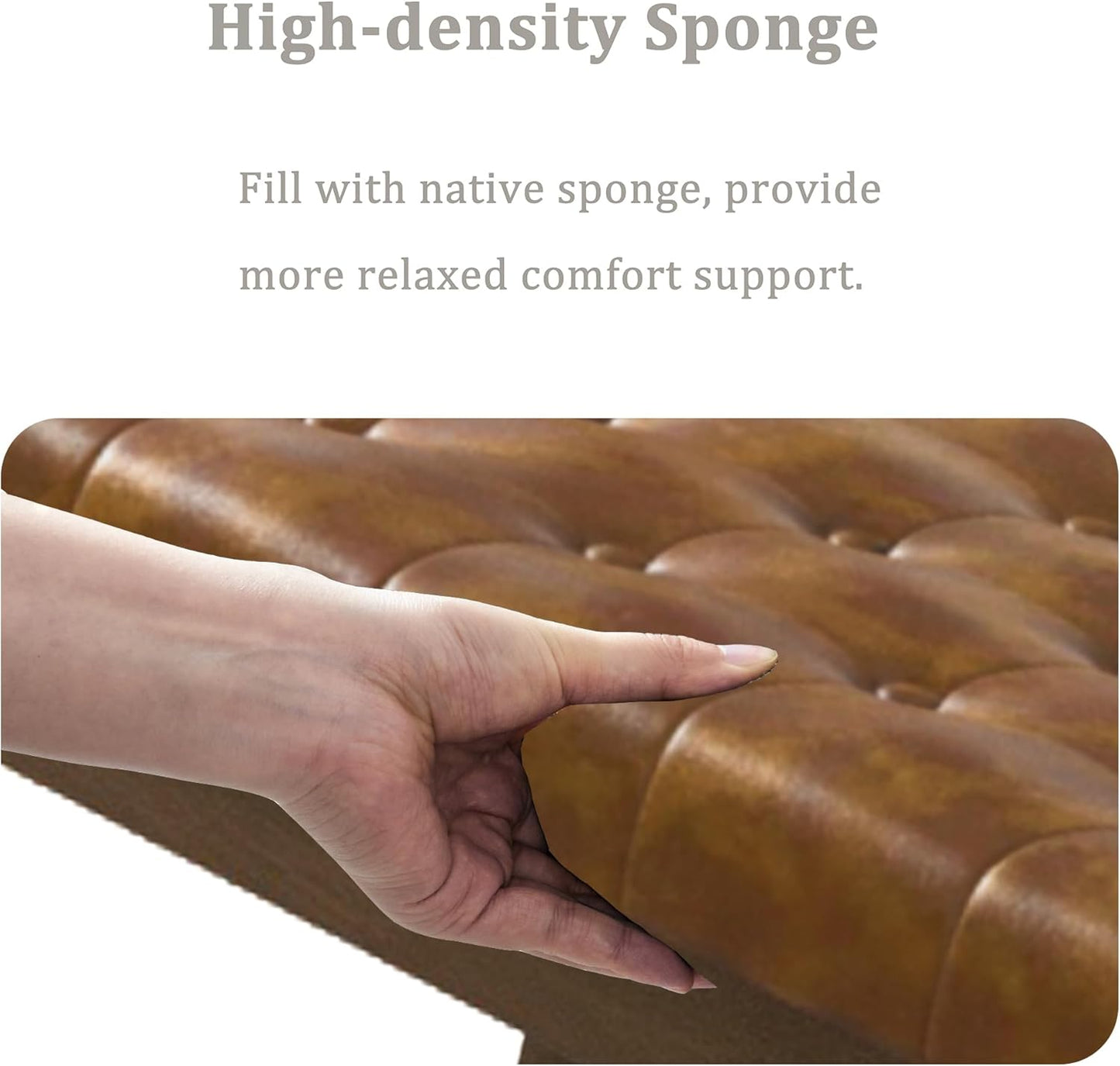 End of Bed Bedroom Bench, Faux Leather Upholstered Tufted Bench for Bedroom End of Bed with Solid Wood Legs for Bedroom Living Room Entryway(Brown)