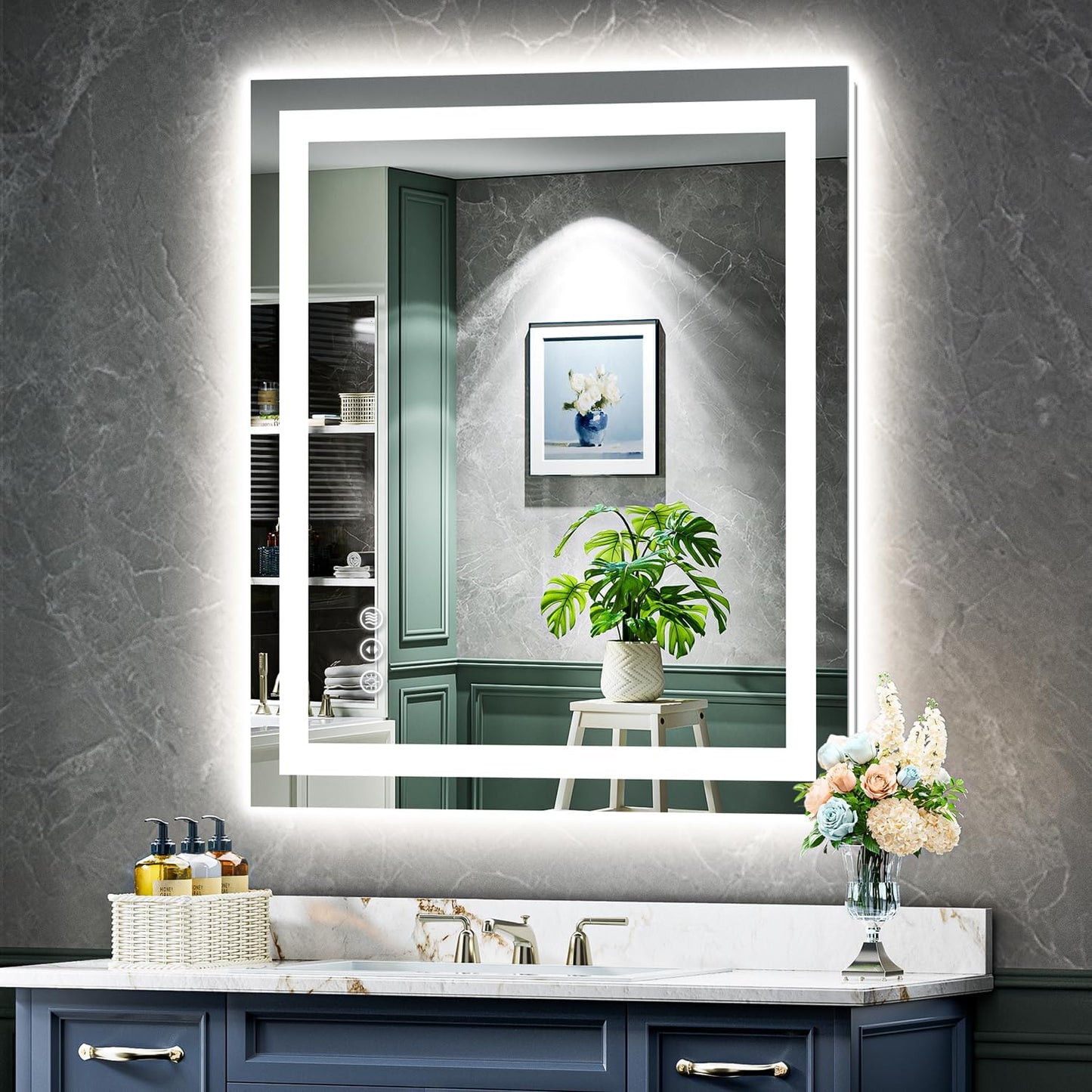 32x36 Inch LED Bathroom Mirror with Lights Front and Backlit Lighted Vanity Mirror for Bathroom Wall with 3 Colors Dimmable Anti-Fog Memory Shatter-Proof IP54 Waterproof Horizontal/Vertical