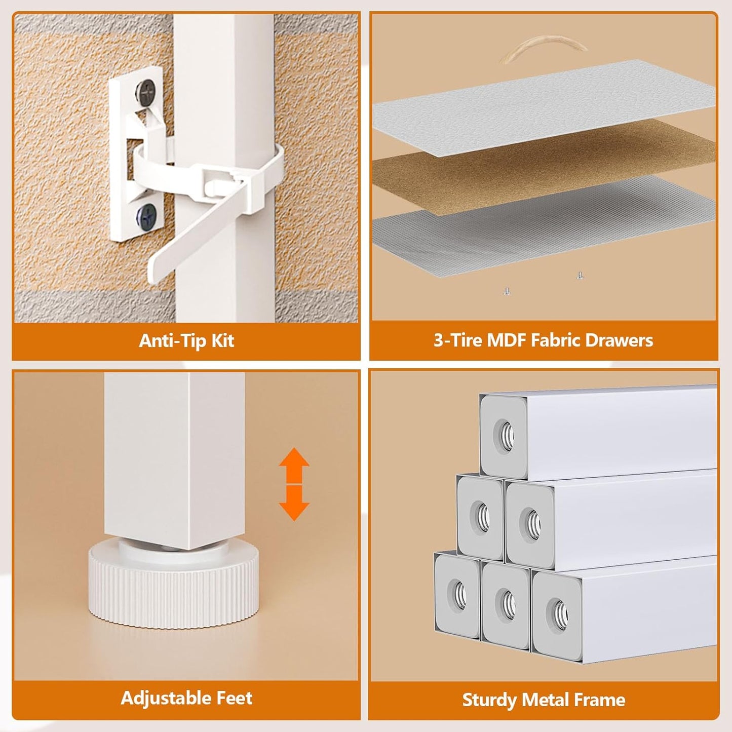 Furnulem Dresser for Bedroom with 9 Fabric Drawers for 55'' Long TV Stand Entertainment Center & Chests of Drawers, Wide Dresser Storage for Living Room, Dorm, Entryway, Sturdy Metal Frame, White