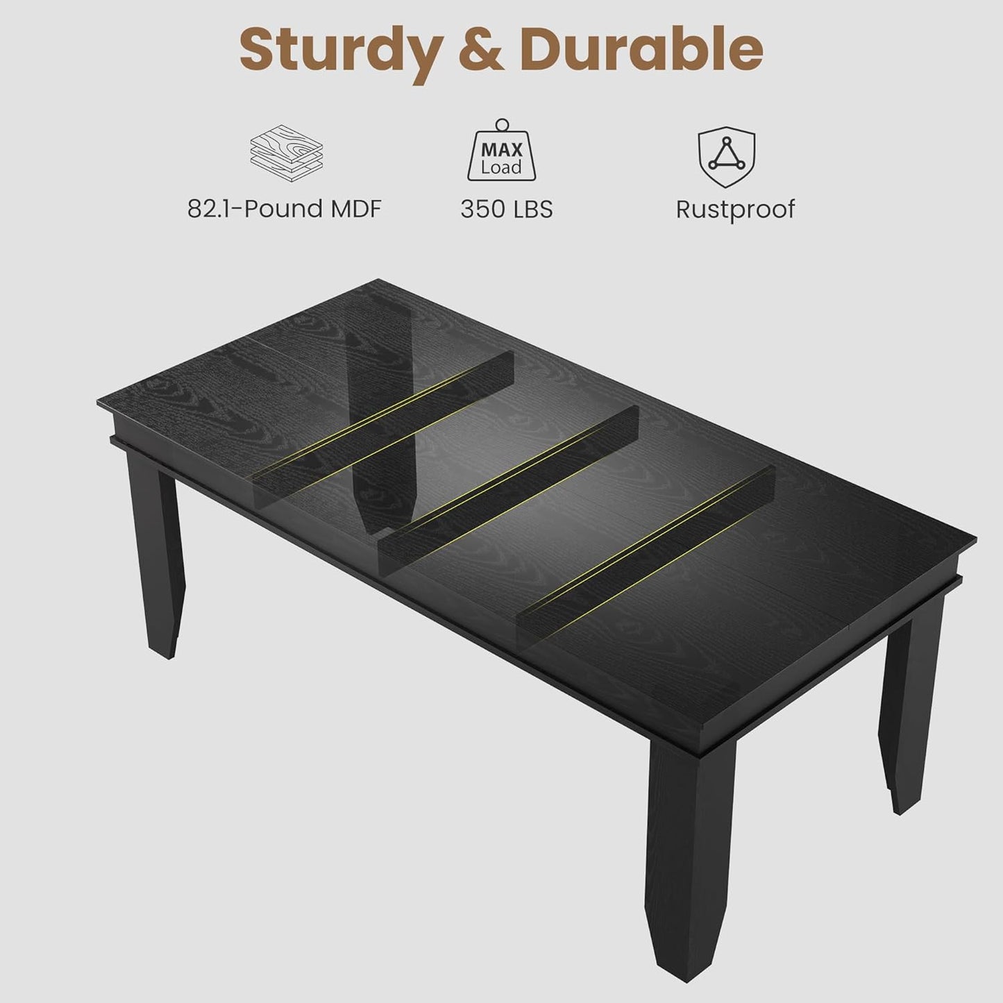 GarveeHome Farmhouse Dining Table for 6-8 People, 71" Long Black Kitchen Tables with Wooden Sturdy Frame, 6 Ft Large Rectangular Dinner Table for Living Room, Kitchen, Dining Room