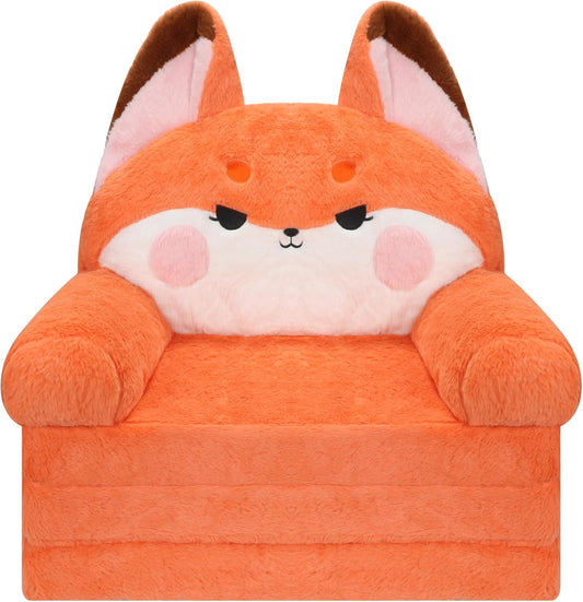 MONKISS Kids Couch, Comfy Toddler Chair, 2 in 1 Fold Out Kids Sofa to Lounger, Baby Sleeper Chair, Toddler Furniture, Birthday Gifts for Boys and Girls, 1~4 Years Old, Cute Fox