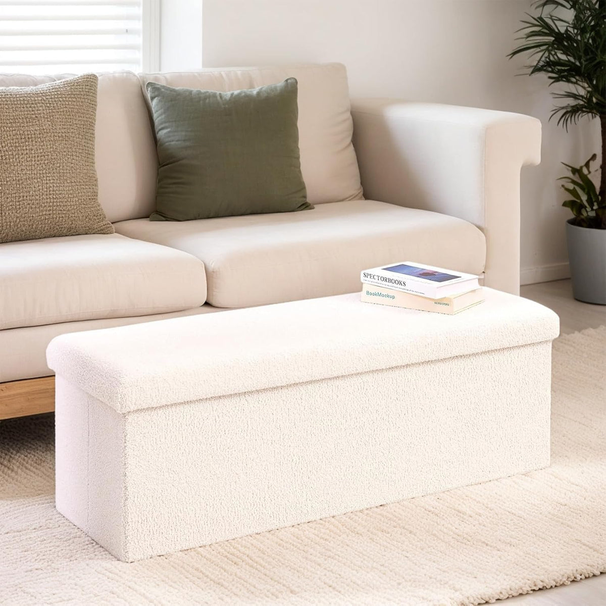 43 Inches Storage Ottoman Bench - Extra Large Foldable Ottoman with Storage, Bench for Living Room, Bedroom, Entryway - White