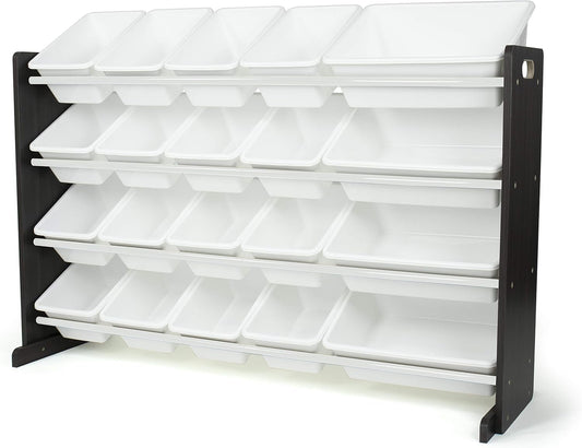 Humble Crew Extra-Large Toy Organizer with 20 Plastic Bins – White/Espresso Storage Rack with 4-Tier Shelves, Anti-Tip Safety, for Kids’ Rooms, Playrooms, Nurseries & Classrooms