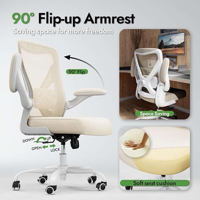 Ergonomic Office Chair - X-Shaped Computer Desk Chair Comfy, Gaming Chair, Office Chair with Lumbar Support, Mesh Office Chairs, Desk Chair for Long Hours(White Beige)