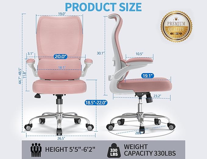 TRALT Ergonomic Office Chair - Desk Chair with Wave High Back Adjustable Lumbar Support Computer Chair - Gaming Chairs Mesh Backrest and PU Leather Seat (PIK)