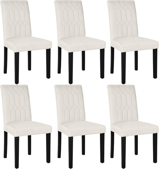 VECELO Upholstered Dining Chairs Set of 6, Modern Accent Parsons with Comfort Seat, Solid Wood Legs w/Rubber Footpads, for Living Room Kitchen, Beige