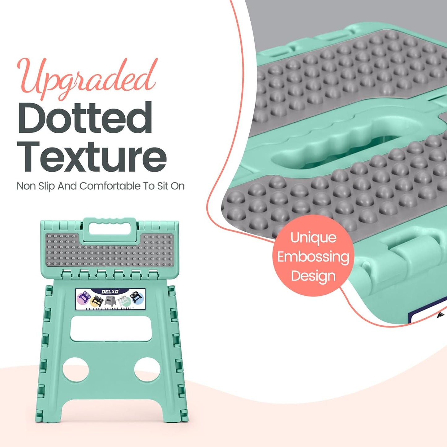 Delxo Folding Step Stool 13 Inch Non-Slip Foldable Stools Up to 300 LBS Kitchen Collapsible Fold Up Stepping Stool with Dotted 1 Pack Green