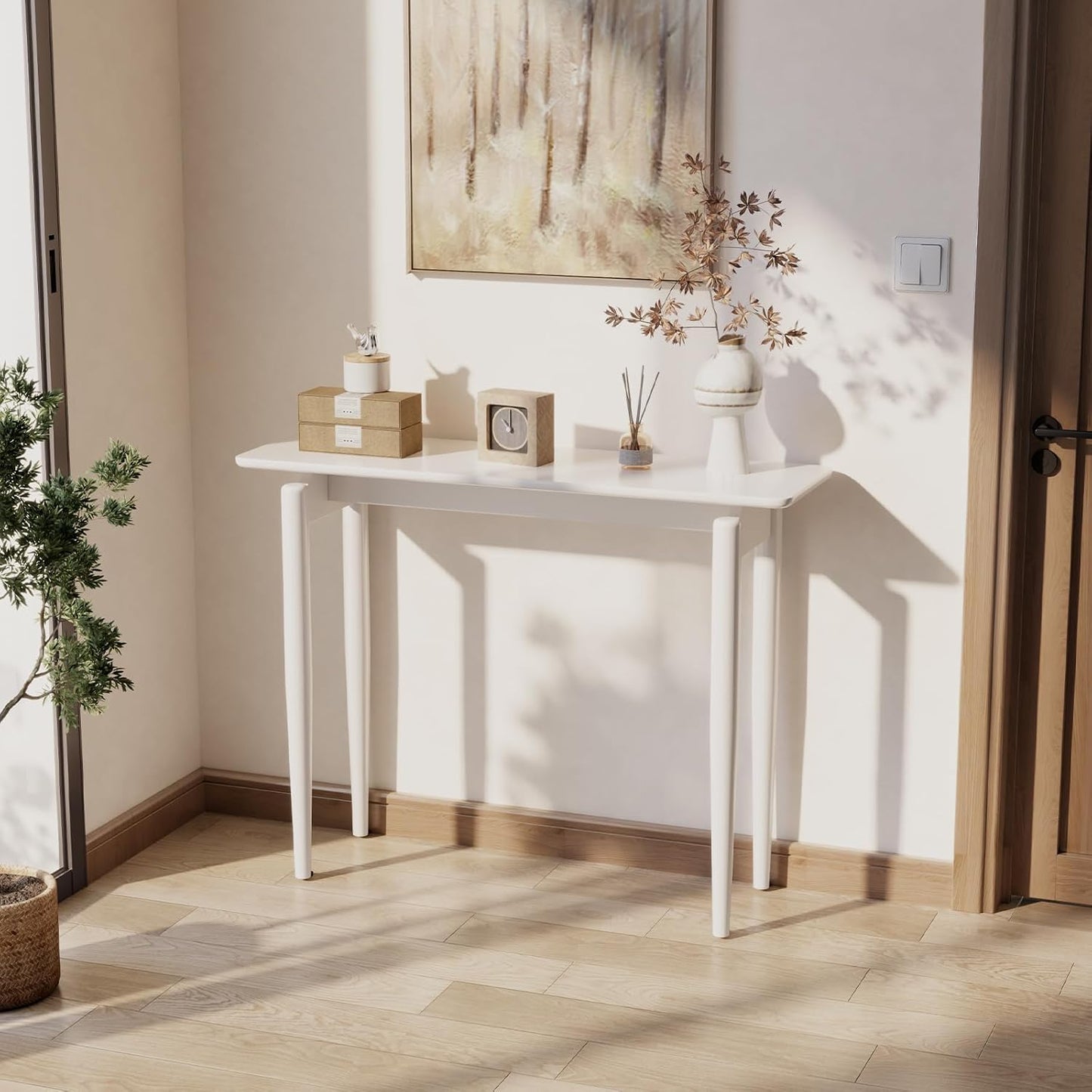 Wood Console Table Walnut Entryway Table, Thin Console Table, Sofa Tables for Living Room (39.4'')