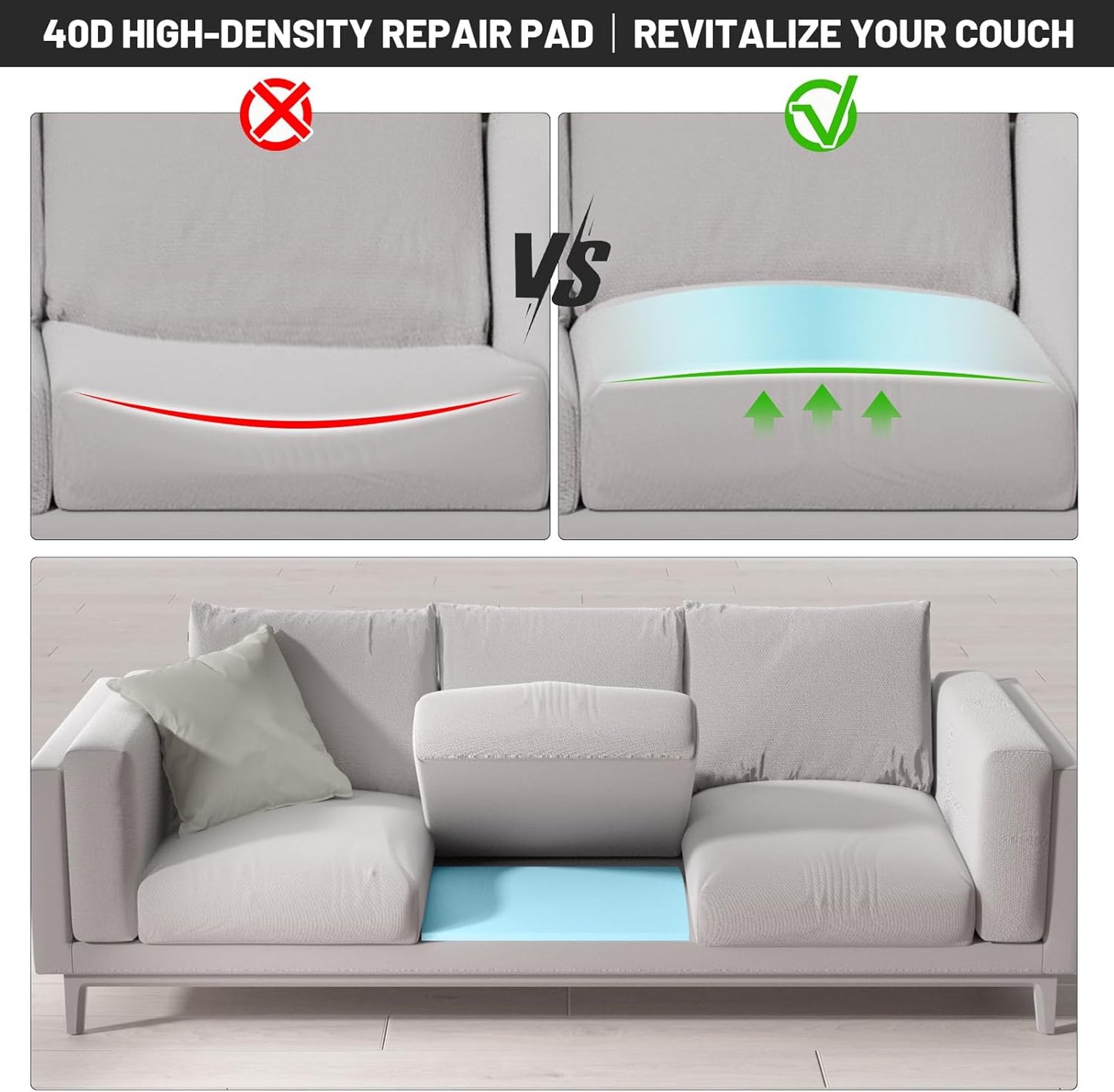 Couch Cushion Support for Sagging Seat - 20" x 20" High-Density Curved Foam Sofa Cushion Support Board,Couch Supporter for Under The Cushions,Blue Set of 3