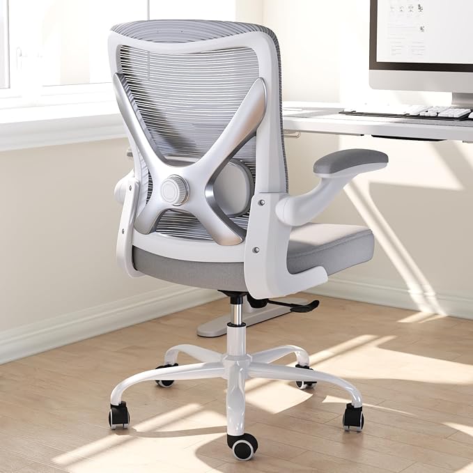 Office Chair Ergonomic Desk Chair Comfy: 330LBS Mesh Computer Chair Ergonomic Gaming Chairs with Wheels Adjustable Lumbar Support and Flip up Armrest-Swivel Executive Chairs Long Hours (Silver)