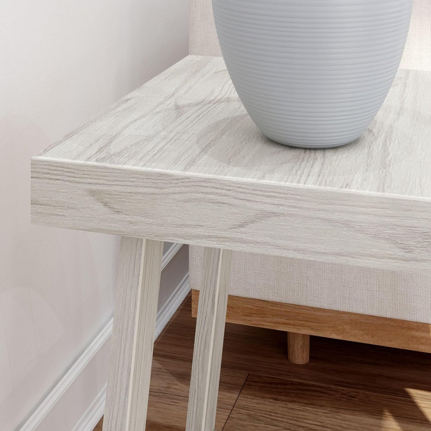 Plank+Beam Classic Square Side Table, Slim Side Table for Living Room, Narrow Nightstand for Small Spaces, Wood End Table for Bedroom, White Sand Wirebrush