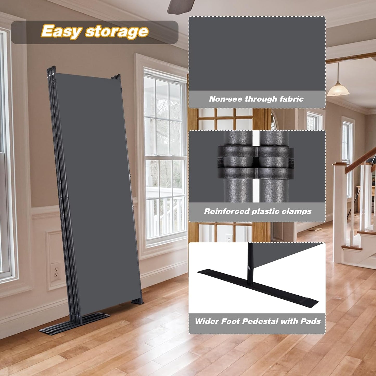 Room Divider, 6 Panel Folding Privacy Screens with Wider Support Feet, 6 Ft Portable Room Partition for Room Separator, 132" W X 71" H, Grey