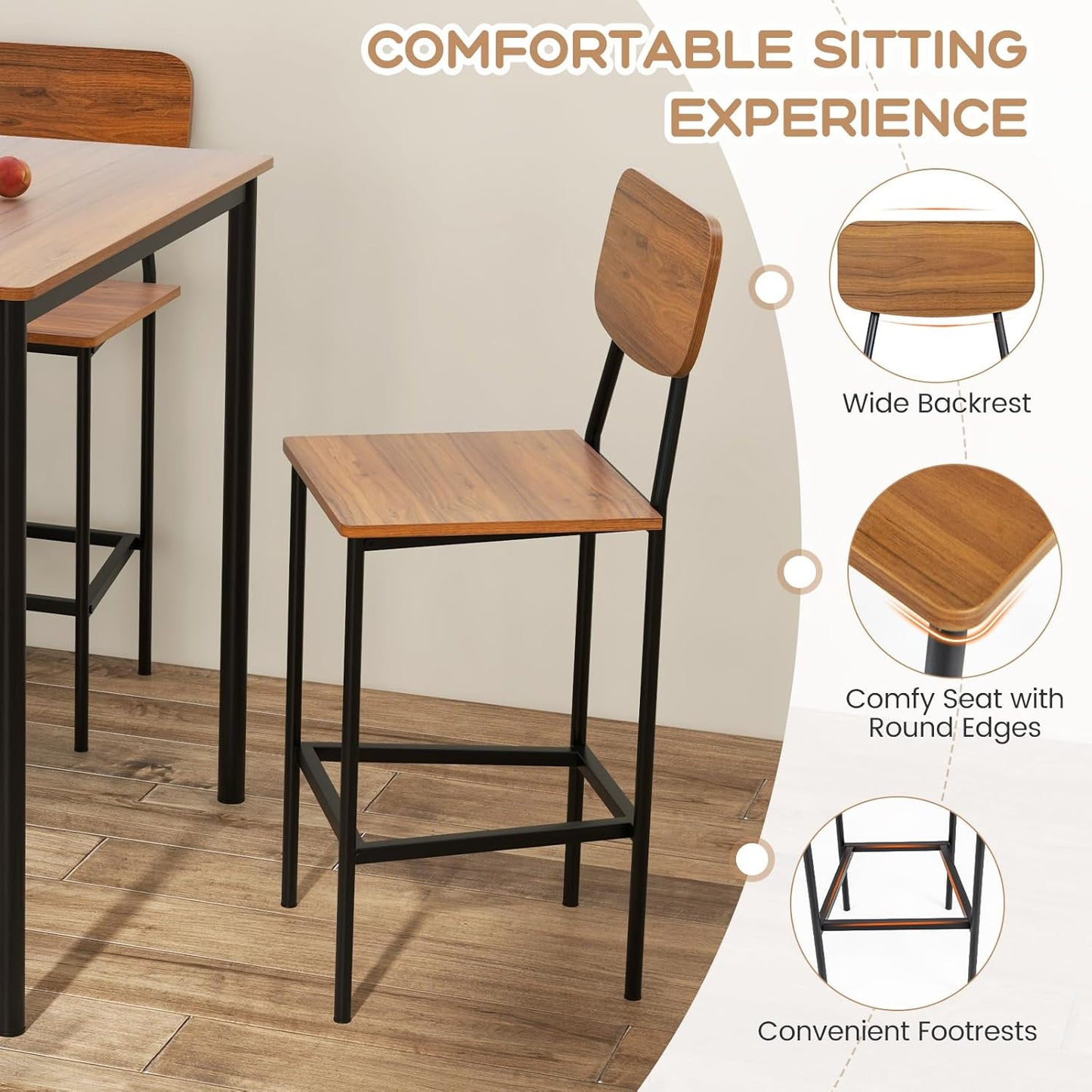 Tangkula Bar Height Table and Chairs, Counter-Height Dining Table Set, Pub Table and Chairs Set of 4, Space-Saving Dinette Set for Breakfast Nook