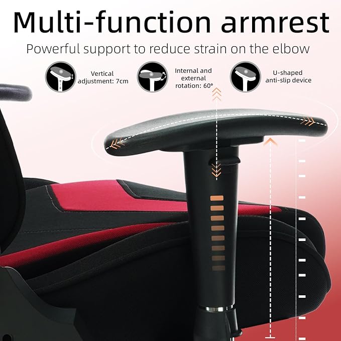 Ergonomic Fabric Gaming Chair with Footrest and Lumbar Support Racing Office Chair Adult-Specific Computer Gaming Chair Wrinkle-Resistant.(1005-Red)