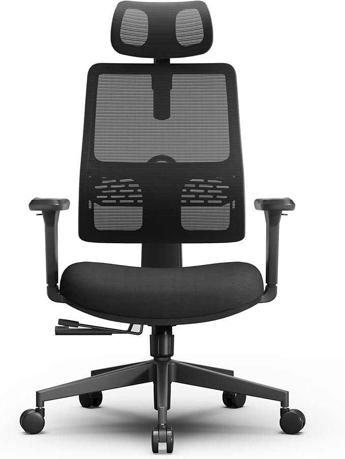 Newtral Ergonomic Home Office Chair, High Back Desk Chair with Unique Adaptive Lumbar Support, Adjustable Headrest, Seat Depth Adjustment, 96°-126° Tilt Function, Adjustable Armrest Recliner