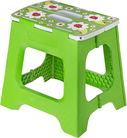 Vigar Compact Step Stool Foldable, 12-1/2-inch Step Stools for Adults up to 330 Pound, Lightweight Stool, Non-Slip Folding Step Stool, Ladybug on Top