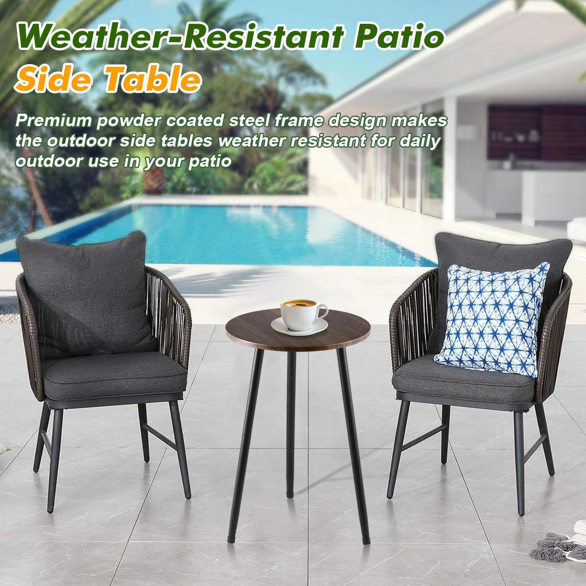 2 Packs Small Round Side Table 13.5" Outdoor Patio Round Accent Coffee Tables Indoor Corner Stand for Small Spaces Weather-Resistant for Balcony Plant Stand, Woodgrain
