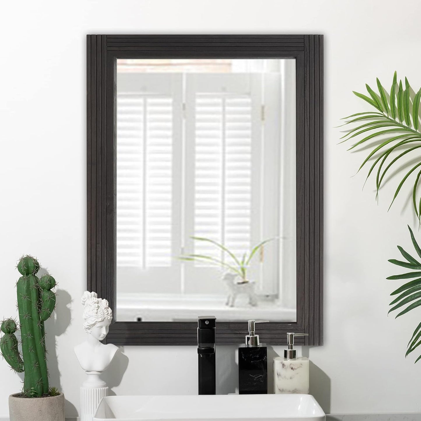 YOSHOOT Hand-Made Wooden Spliced Wall Mirror for Bathroom, Rustic Farmhouse Vanity Mirror, Décor Wall Art, Solid Wood Frame, Vertical or Horizontal Hanging