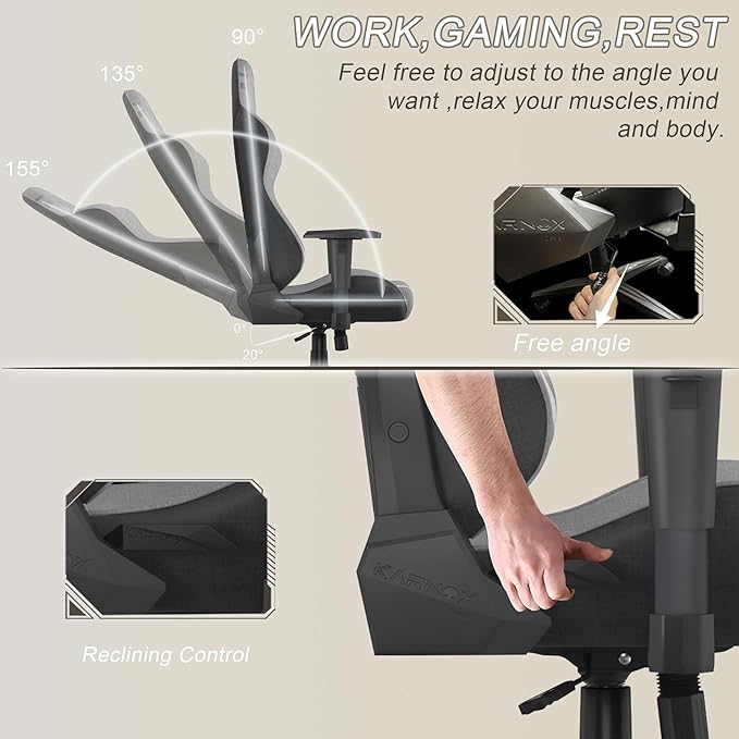 KORNOX Gaming Chair Fabric Ergonomic for Adults, Office Chair High Back,Desk Chair Racing,Task Chair Cloth Adjustable Swivel,Game Chair with Headrest and Lumbar Support for Teens,Silver Grey