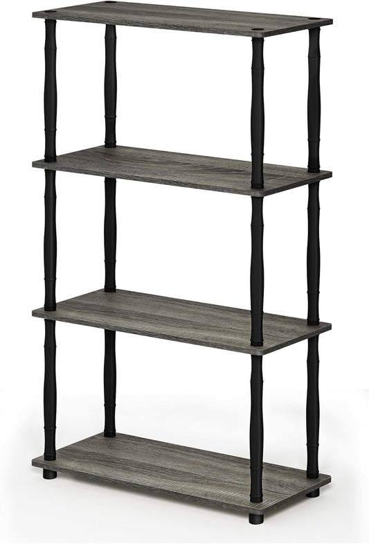 Furinno Turn-N-Tube 4-Tier Multipurpose Shelf Display Rack, Classic Tubes, French Oak Grey/Black