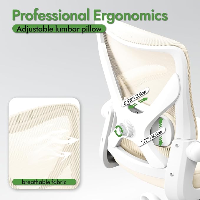 Ergonomic Office Chair - X-Shaped Computer Desk Chair Comfy, Gaming Chair, Office Chair with Lumbar Support, Mesh Office Chairs, Desk Chair for Long Hours(White Beige)