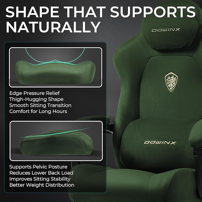 Dowinx Big and Tall Gaming Chair, Suede Fabric Game Chair with Pocket Spring Cushion, High Back Gamer Chair Ergonomic with Footrest for Adults Office, 440LBS, Green