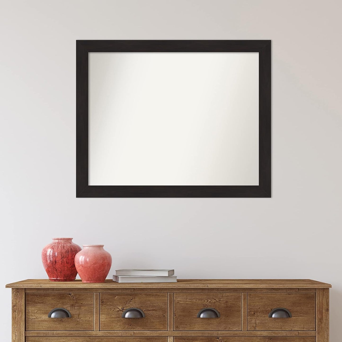 Amanti Art Brown Bathroom Mirror for Over Sink, 28x34 Furniture Espresso Rectangle Vanity Mirror, Large Casual Frame, Hangs Horizonally and Vertically, Bathroom Wall Decor, Non-Beveled Edge