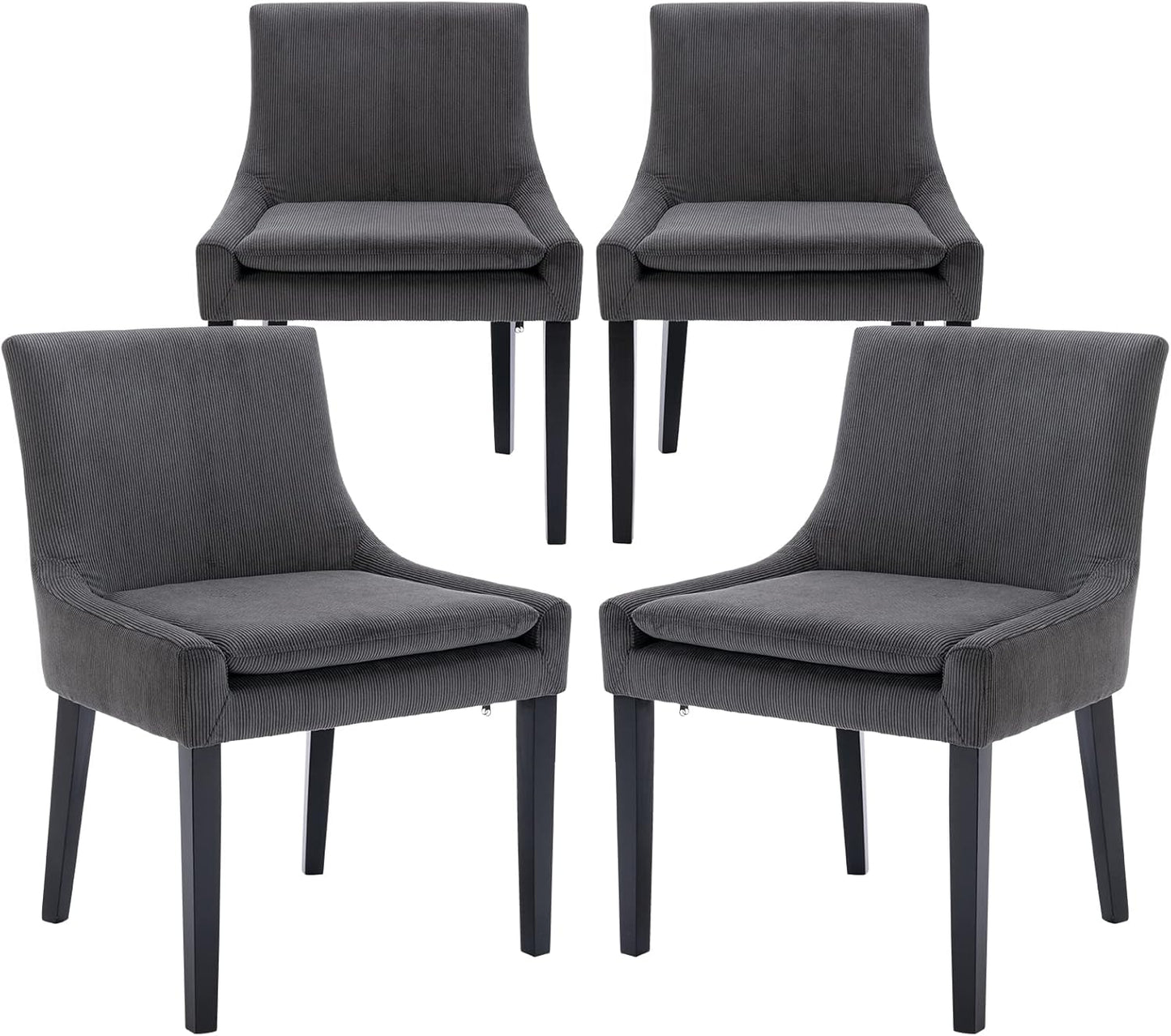 COLAMY Modern Dining Chairs Set of 4, Upholstered Corduroy Accent Side Leisure Chairs with Mid Back and Wood Legs for Living Room/Dining Room-Grey
