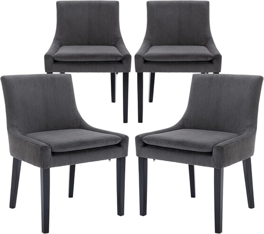 COLAMY Modern Dining Chairs Set of 4, Upholstered Corduroy Accent Side Leisure Chairs with Mid Back and Wood Legs for Living Room/Dining Room-Grey
