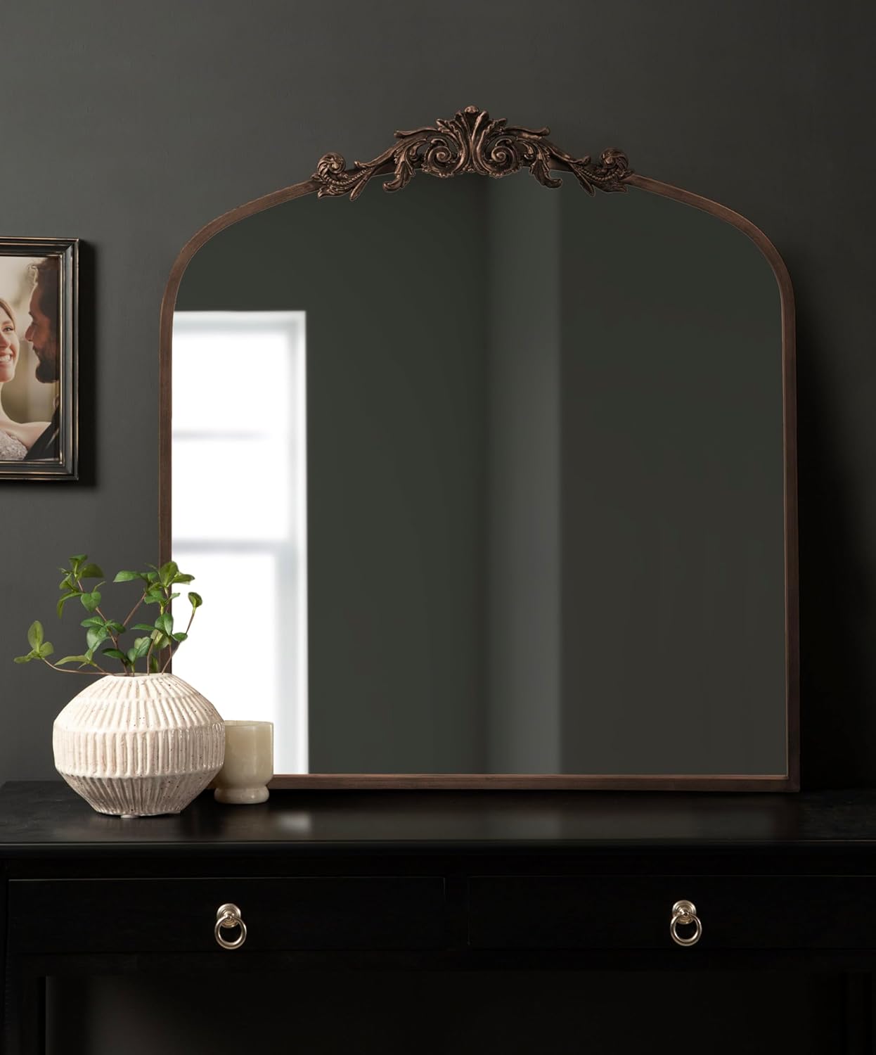 Kate and Laurel Arendahl Ornate Traditional Square Arched Mirror; 28 x 30; Bronze; Decorative Baroque Style Vintage Arch Mirror with Wide Frame and Ornamental Crown