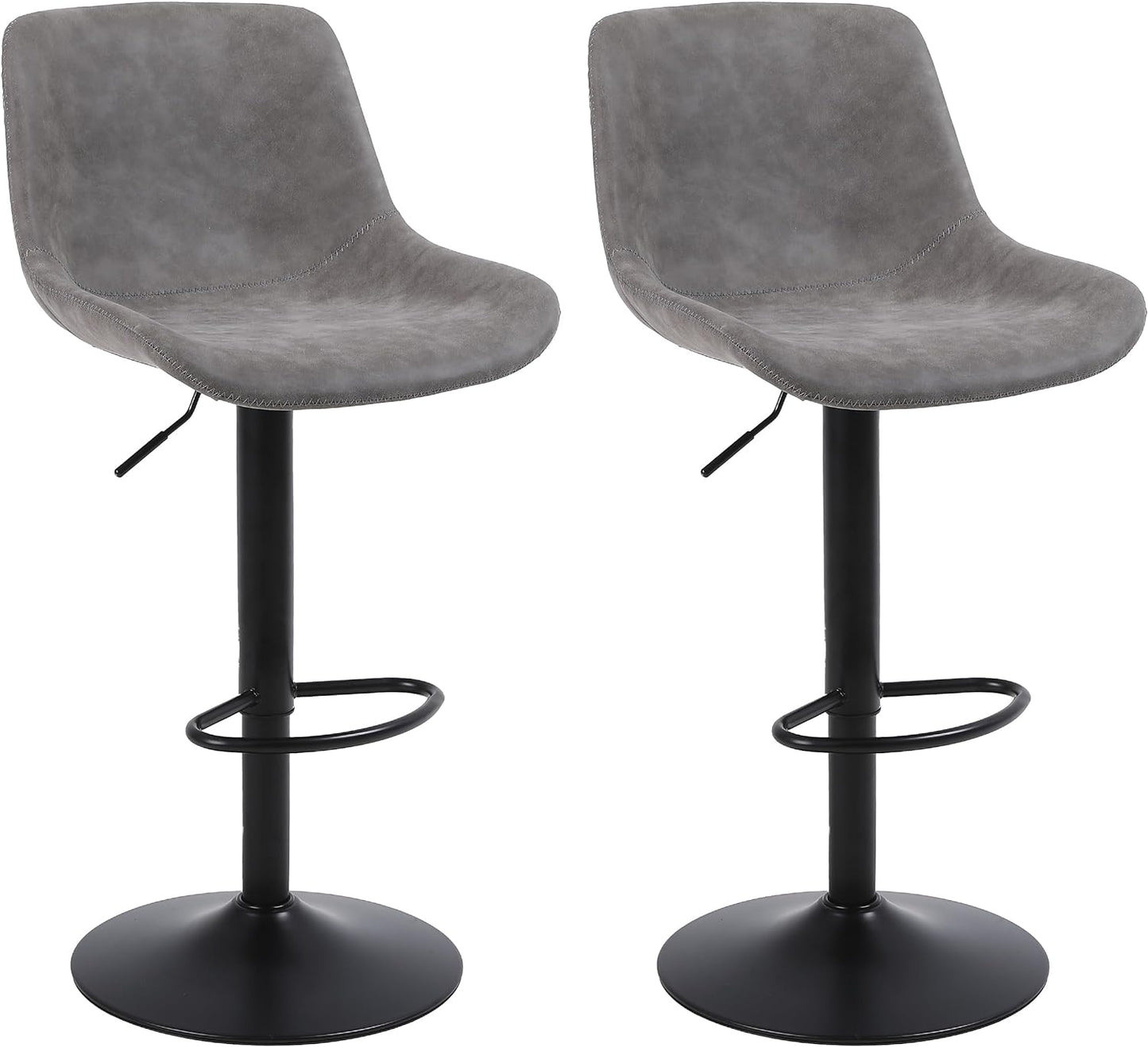 Bar Stools, Swivel Counter Height Barstools with Back, Adjustable Modern Bar Chairs, Tall Armless PU Leather Kitchen Island Stool (Grey, Set of 2)
