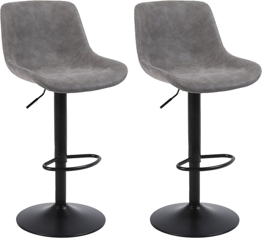 Bar Stools, Swivel Counter Height Barstools with Back, Adjustable Modern Bar Chairs, Tall Armless PU Leather Kitchen Island Stool (Grey, Set of 2)