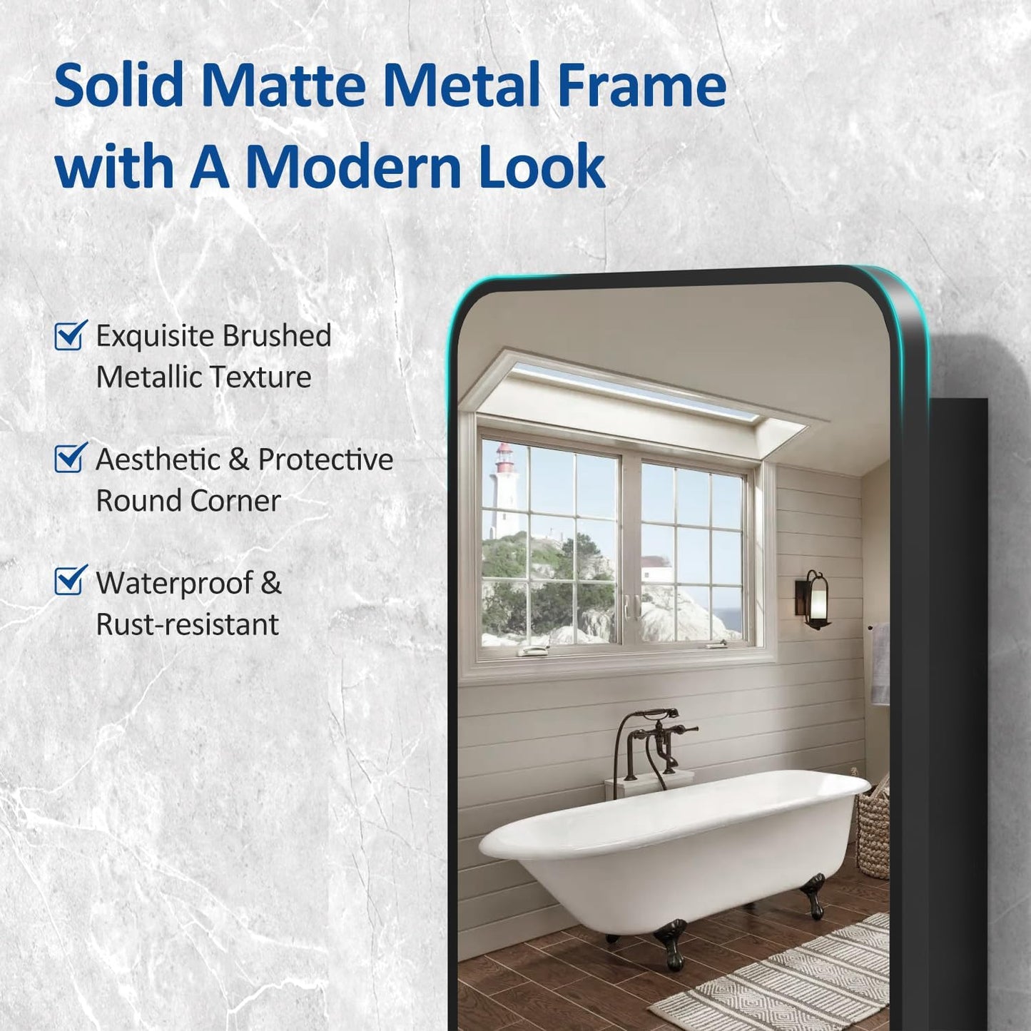 16x24 Inch Black Mirror Medicine Cabinet Metal Framed Recessed Wall Mounted Bathroom Medicine Cabinet with Mirror and Storage