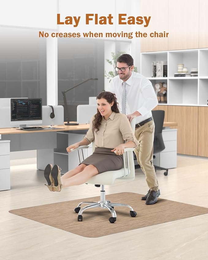 Blvornl Office Chair Mat for Hardwood Floor, 47.2"x60" Desk Computer Chair Mat, Large Anti-Slip Hard Floor Protector, PVC Mat Desk Rug for Office and Home, Red Brown