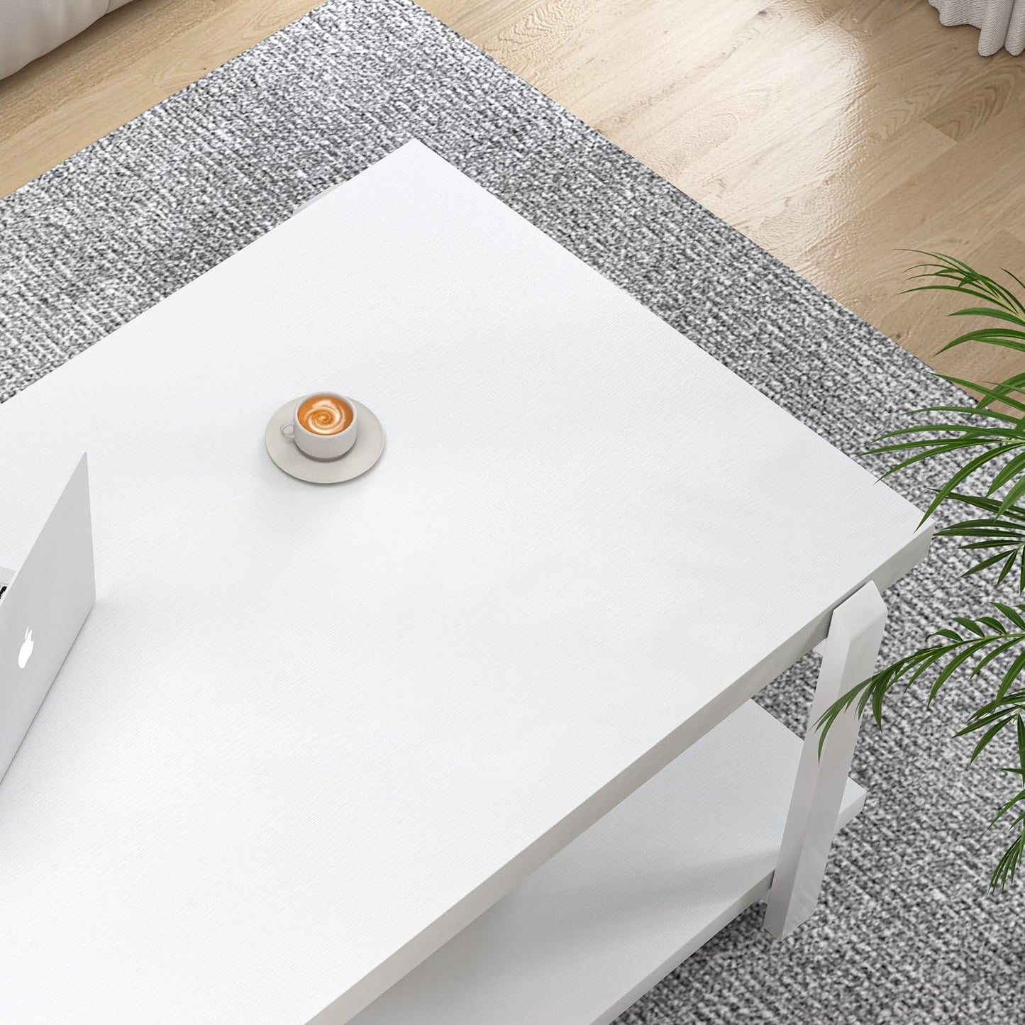 FOLUBAN White Coffee Table, Modern Rustic Wood and Metal Center Table with Storage Shelf, Rectangle Cocktail Tea Table for Living Room, 42 Inch