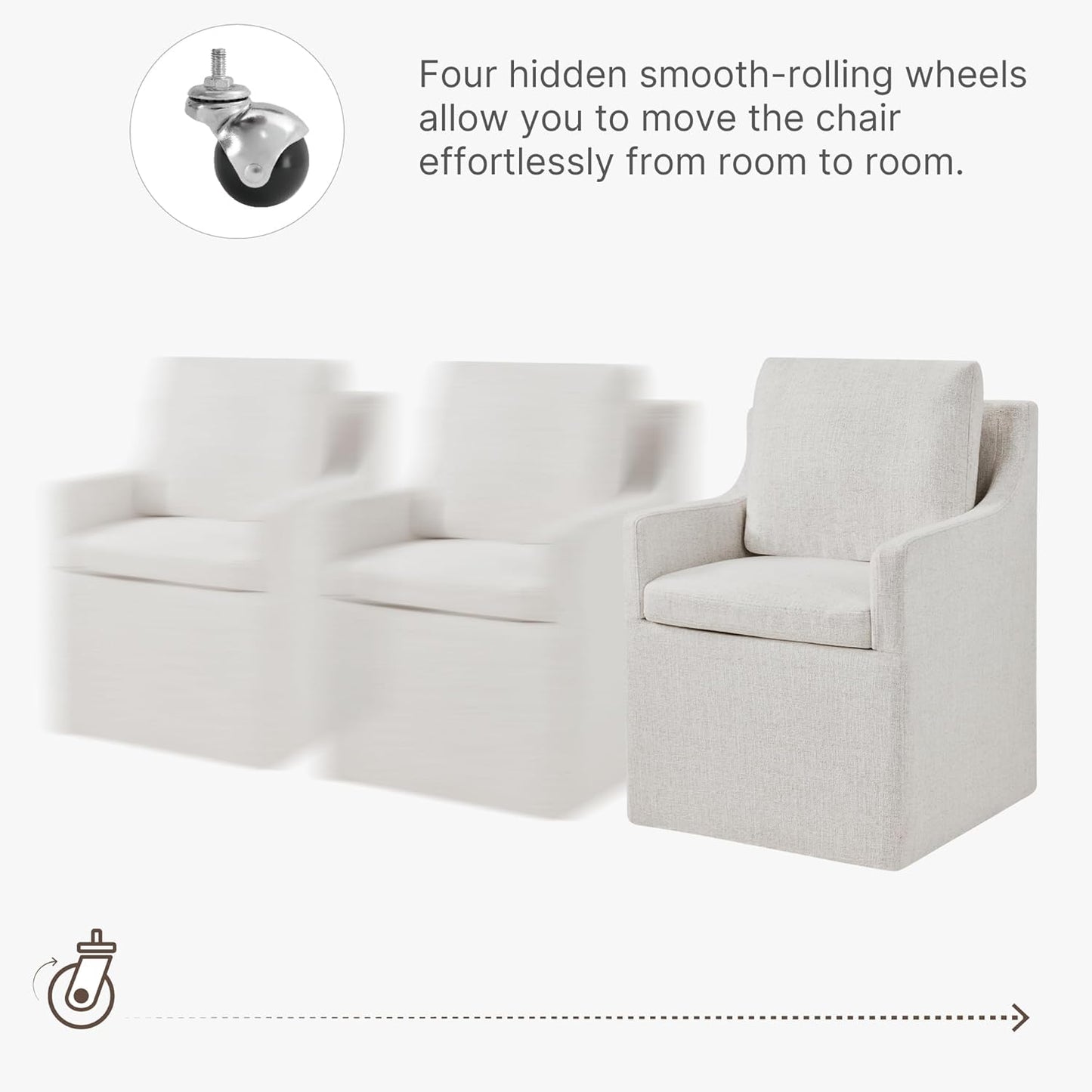 Upholstered Dining Chairs with Casters Easy Assembly Modern Accent Armchair with Rollers for Diningroom Bedroom Livingroom Reading Room,Linen,2 Boxs