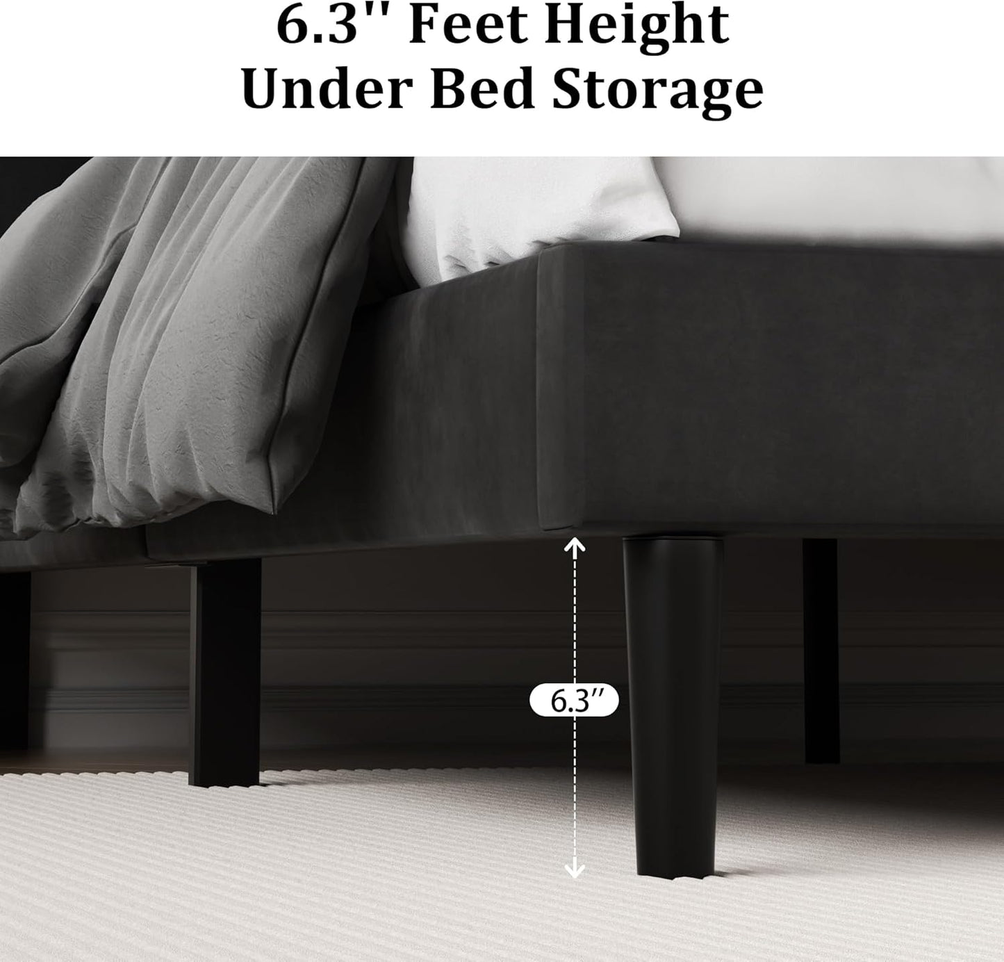 King Size Platform Bed Frame with Upholstered Velvet Button Tufted Headboard, Mattress Foundation with Wooden Slat Support, No Box Spring Needed, Easy Assembly, Noise Free, Black.