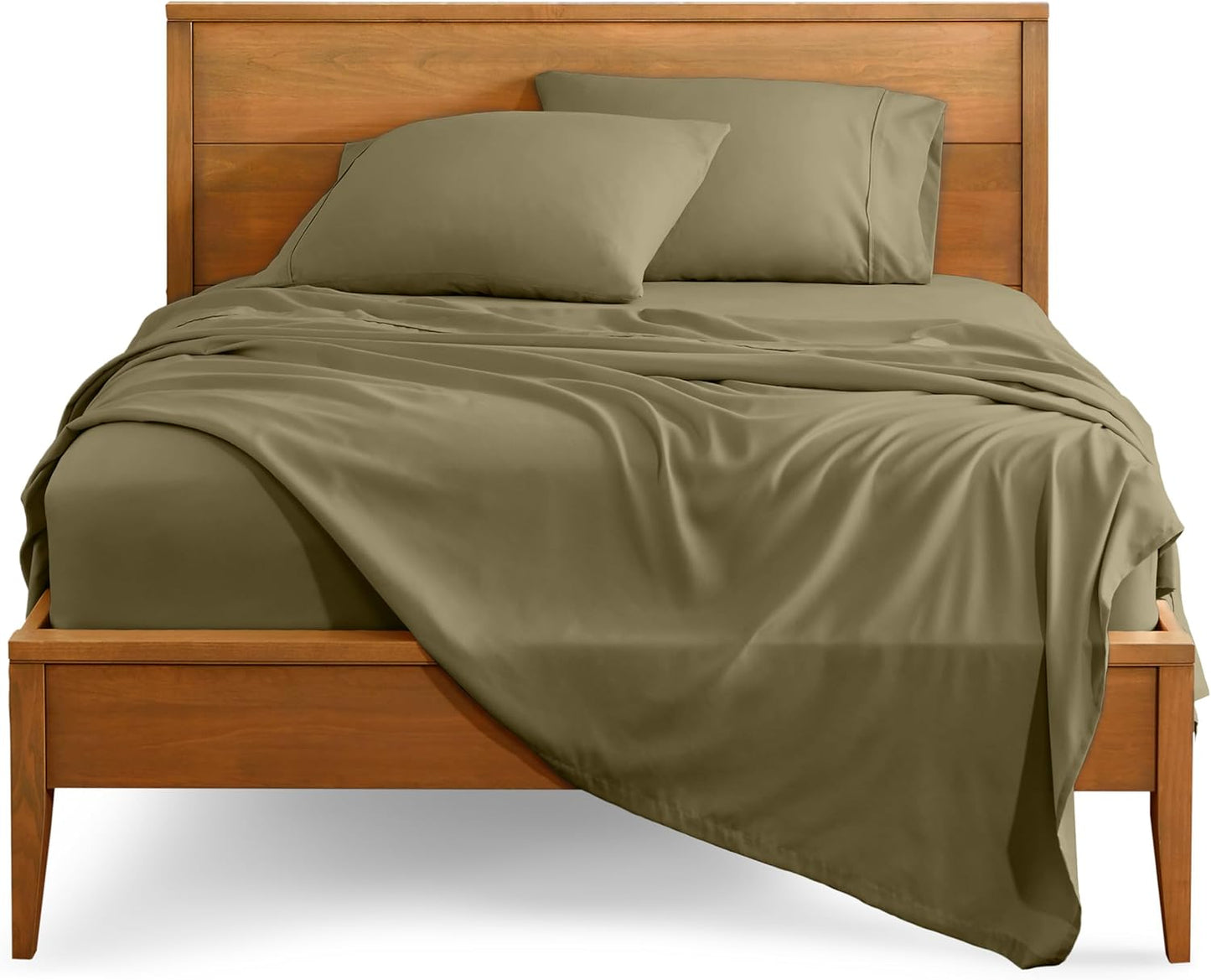 Bare Home Split Head Flex King Sheet Set - 1800 Ultra-Soft Microfiber Bed Sheets - Double Brushed - Deep Pockets - Easy Fit - 4 Piece Set - FlexTop King Bedding Sheets (Split Head Flex King, Olive)