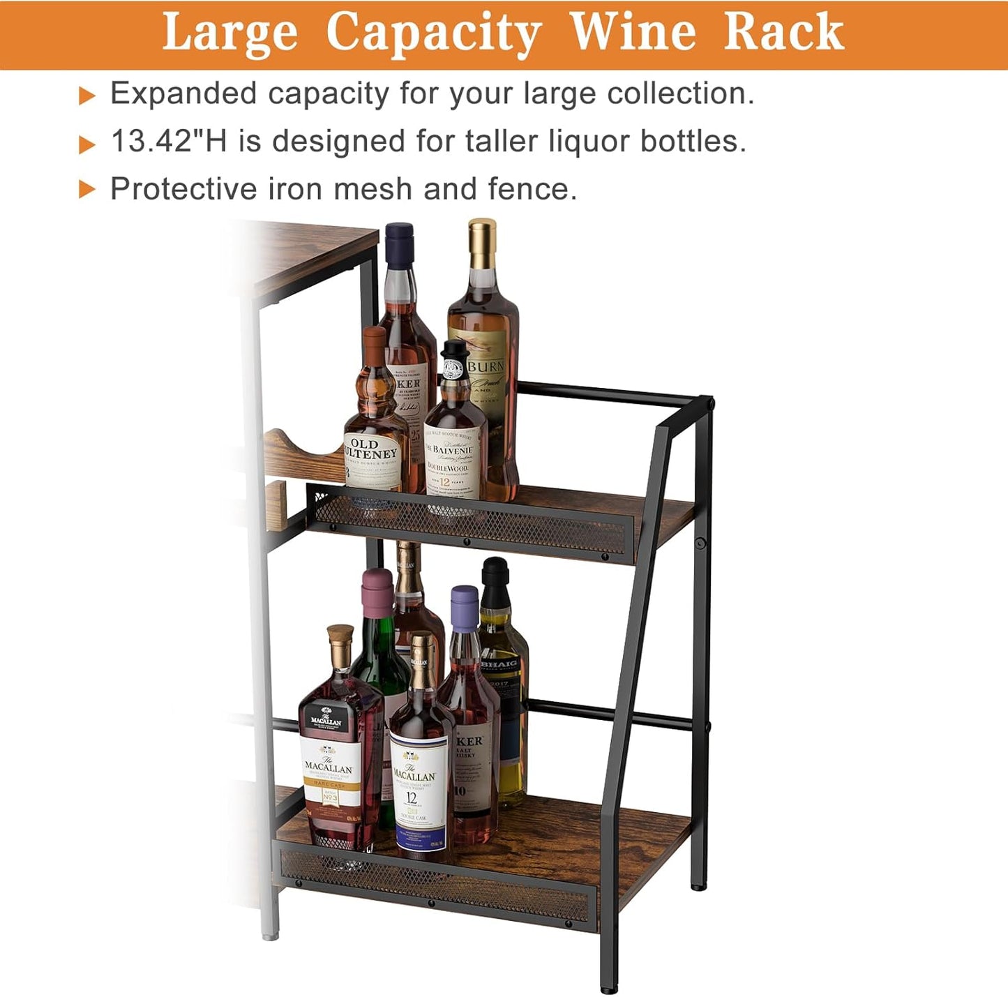 Liquor Cabinet with Fences, Wine Rack Freestanding Floor, 4 Tier Trapezoidal Bar Stand, Expanded Capacity Bar Cabinet for Liquor & Wine Storage
