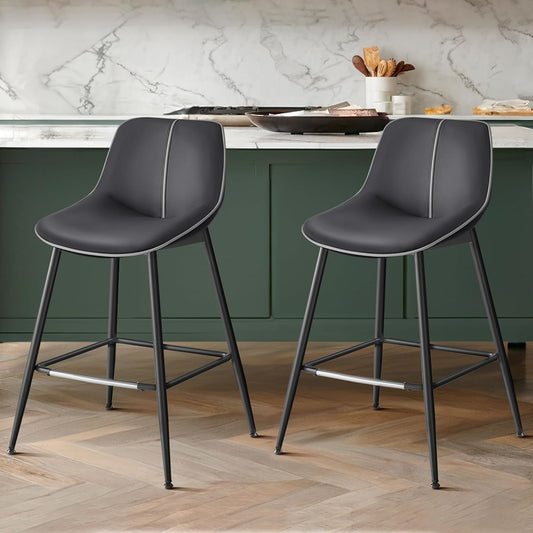 VASAGLE Bar Stools Set of 2, Counter Height Bar Stools with Back, Ergonomic Backrest, Synthetic Leather, Metal Legs, 24.4-Inch Tall Barstools for Kitchen Island Home Bar, Easy Assembly, Ink Black