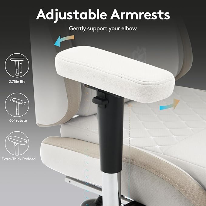Gaming Chair Breathable Fabric,Computer Office Chair with Footrest,Massage Lumbar Support and Gel Pad,Ergonomic Reclining Gamer Chair with Adjustable Armrests and Spring Cushion Beige