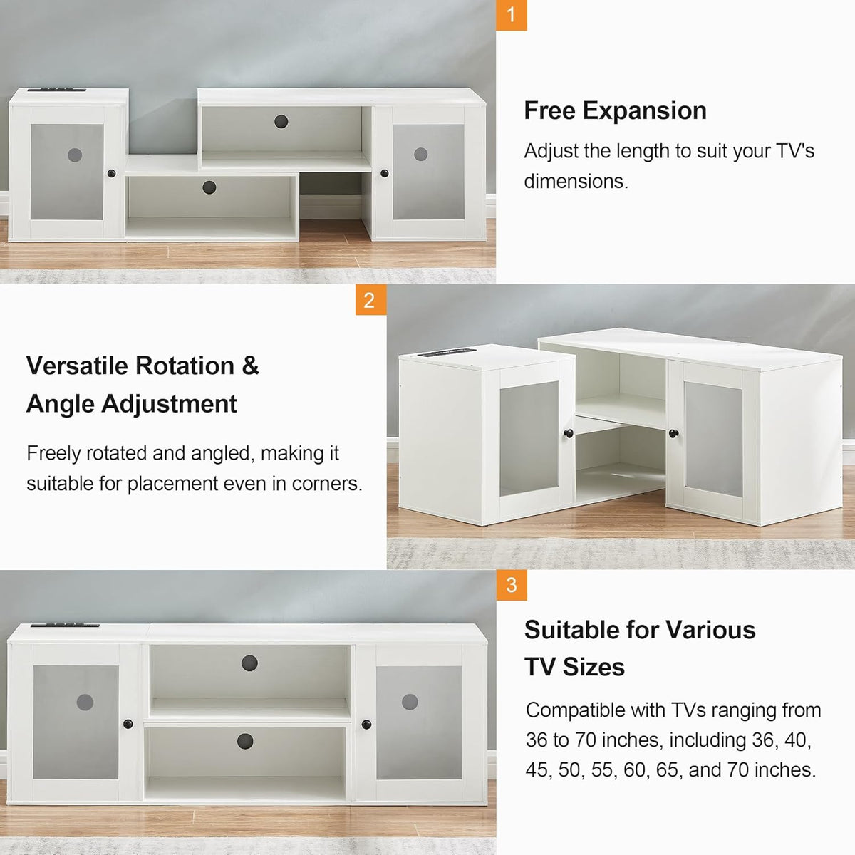 VECELO LED TV Stand for Televisions up to 70 Inchs Modern Entertainment Center with Storage, Media Console with 23 Flashing Options and 4 Customizable Modes for Living Room, Bedroom