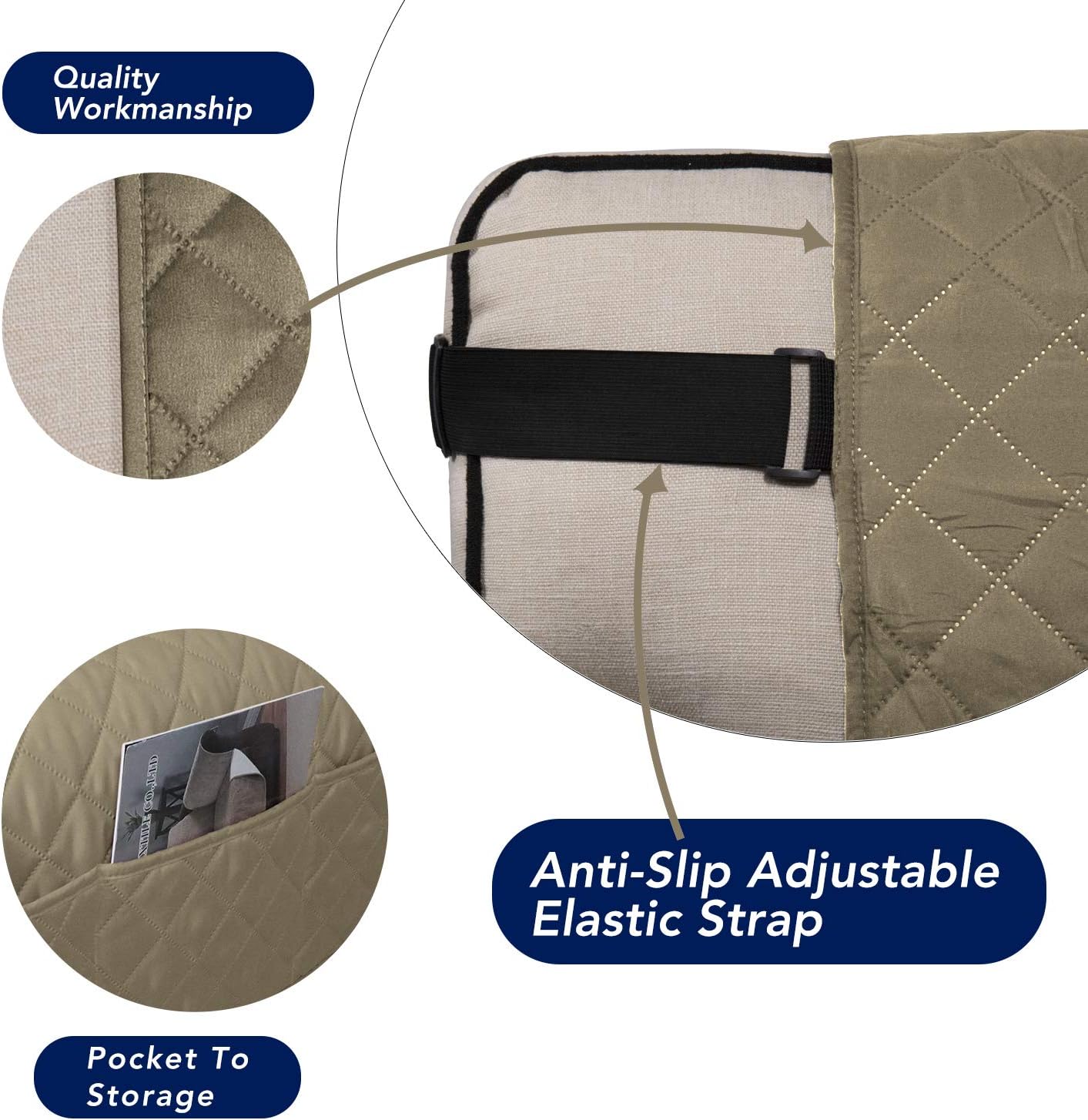 PureFit Reversible Sofa Couch Cover Water Resistant Couch Covers for 3 Cushion, Washable Furniture Cover with Non-Slip Foam and Adjustable Strap for Dogs, Pets (Oversized Sofa, Beige/Ivory)