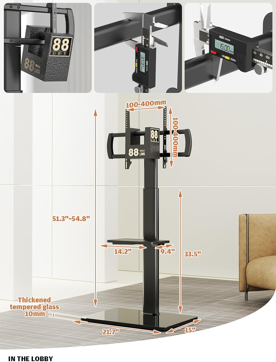 Universal Floor TV Stand with Mount 80 Degree Swivel Height Adjustable and Space Saving Design for Most 27 to 65 inch LCD, LED OLED TVs, 2 Shelves Perfect for Corner & Bedroom HT2002B